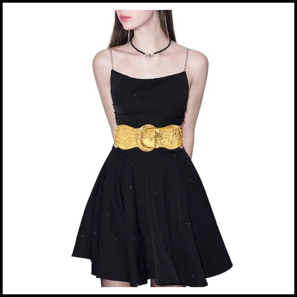 Sequin Glitter Stretch Belt Wide Buckle Vintage Y2K Chic Party Accessory main image 7